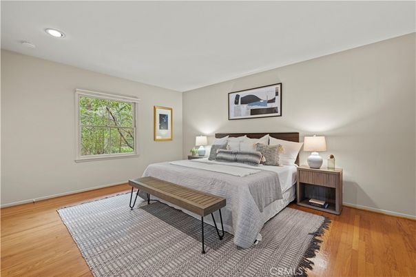 Bedroom, Interior, Recessed Lighting, Wood Texture Flooring
