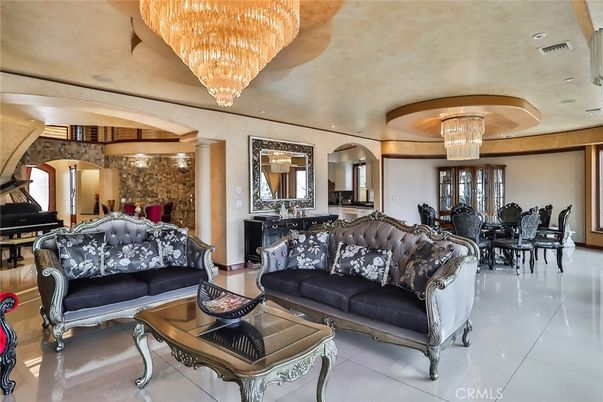 Chandelier, Dining room, Interior, Living room, Piano, Stone Walls