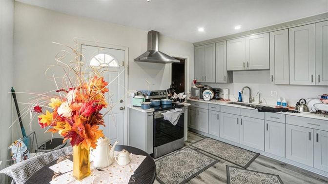 Interior, Kitchen, Recessed Lighting, Wood Texture Flooring