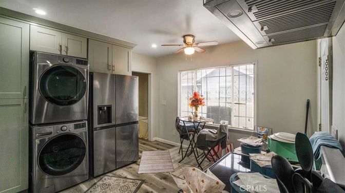 Dining room, Interior, Recessed Lighting, Utility Closets, Washer, Wood Texture Flooring