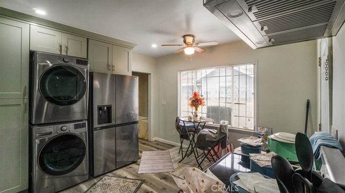 Dining room, Interior, Recessed Lighting, Utility Closets, Washer, Wood Texture Flooring