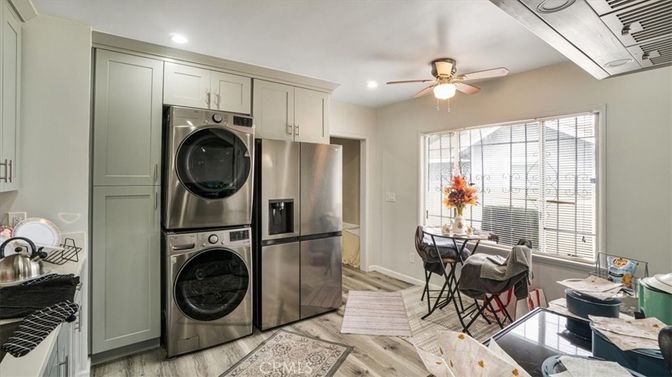 Dining room, Interior, Recessed Lighting, Utility Closets, Washer, Wood Texture Flooring