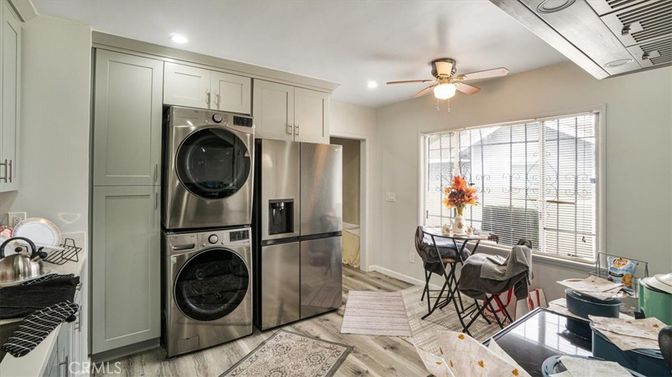 Dining room, Interior, Recessed Lighting, Utility Closets, Washer, Wood Texture Flooring