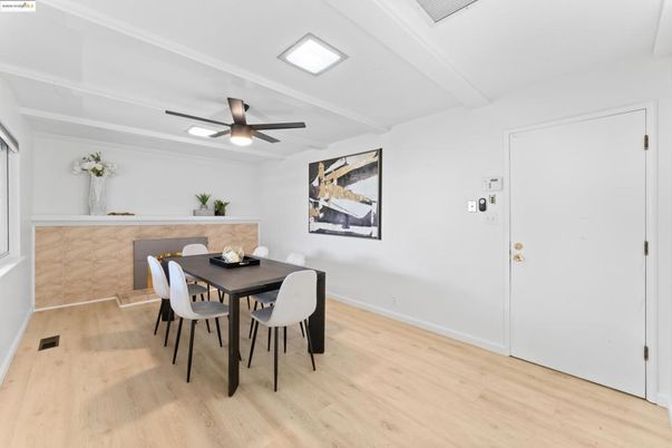 Dining room, Interior, Recessed Lighting, Wood Texture Flooring