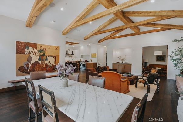 Dining room, Interior, Kitchen, Recessed Lighting, Wooden Beams, Wood Texture Flooring