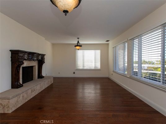 Empty room, Fireplace, Interior, Pendant Lights, Wood Texture Flooring