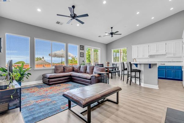 Dining room, Interior, Kitchen, Living room, Recessed Lighting, Wood Texture Flooring