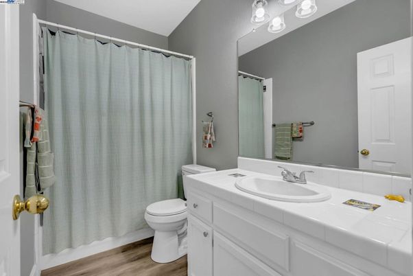 Bathroom, Interior, Tile Countertops, Wood Texture Flooring