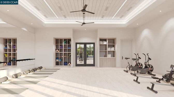 Fitness Equipment, Interior, Recessed Lighting, Wood Texture Flooring