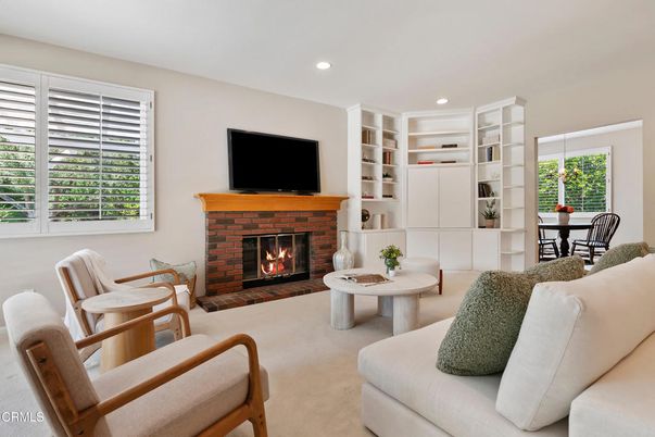 Dining room, Fireplace, Interior, Living room, Recessed Lighting
