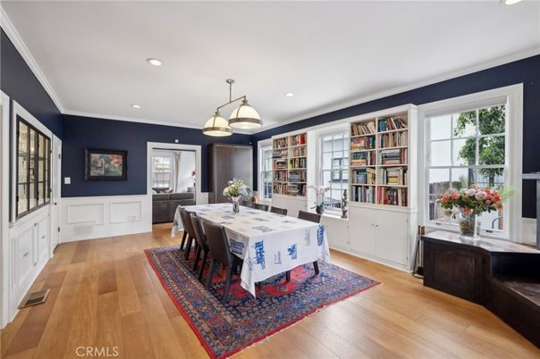 Dining room, Game Room, Interior, Pendant Lights, Recessed Lighting, Wood Texture Flooring