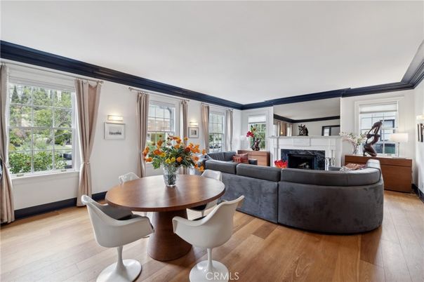 Dining room, Fireplace, Interior, Living room, Wood Texture Flooring