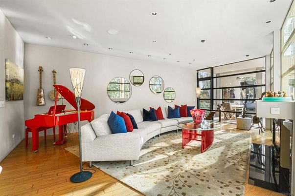 Interior, Living room, Piano, Recessed Lighting, Wood Texture Flooring