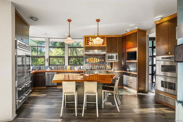 Interior, Kitchen, Pendant Lights, Stainless Steel Appliances, Wood Texture Flooring
