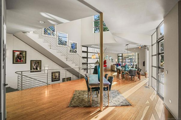 Dining room, Interior, Pendant Lights, Wood Texture Flooring