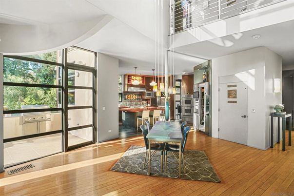 Dining room, Interior, Pendant Lights, Wood Texture Flooring