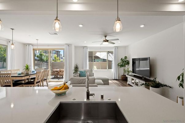 Dining room, Interior, Pendant Lights, Recessed Lighting, Wood Texture Flooring