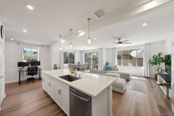 Dining room, Interior, Kitchen, Living room, Pendant Lights, Recessed Lighting, Wood Texture Flooring