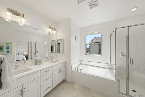 Bathroom, Dual Sink Vanities, Glass Shower, Interior, Recessed Lighting