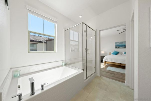 Bathroom, Bedroom, Glass Shower, Interior, Recessed Lighting, Wood Texture Flooring
