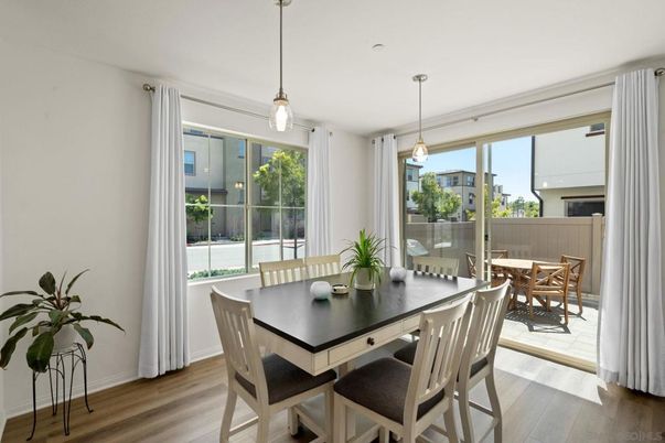 Dining room, Interior, Pendant Lights, Wood Texture Flooring