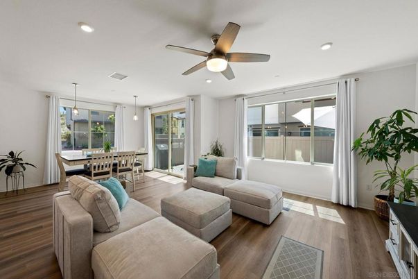 Dining room, Interior, Living room, Pendant Lights, Recessed Lighting, Wood Texture Flooring