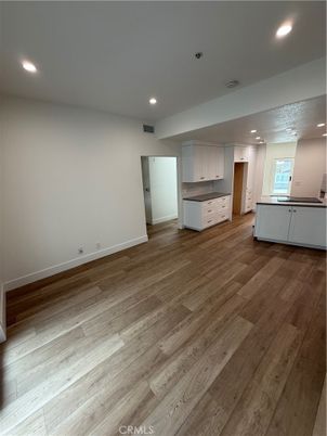 Empty room, Interior, Kitchen, Recessed Lighting, Wood Texture Flooring