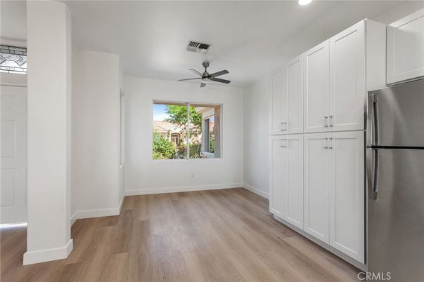 Empty room, Interior, Kitchen, Recessed Lighting, Wood Texture Flooring