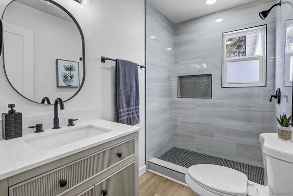 Bathroom, Interior, Recessed Lighting, Wood Texture Flooring