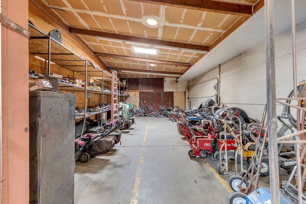 Garage, Interior, Stone Walls, Wooden Beams