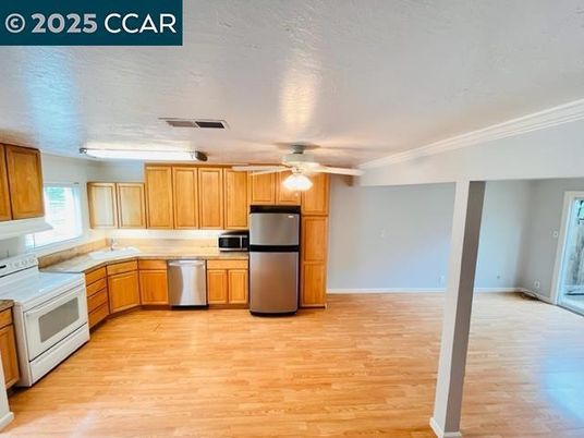 Interior, Kitchen, Stainless Steel Appliances, Wood Texture Flooring