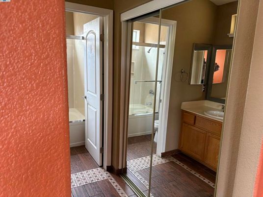 Bathroom, Glass Shower, Interior, Wood Texture Flooring