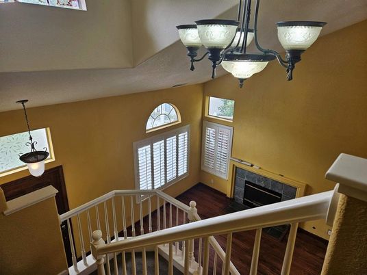 Chandelier, Fireplace, Interior, Wood Texture Flooring