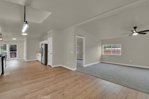 Empty room, Interior, Kitchen, Pendant Lights, Wood Texture Flooring