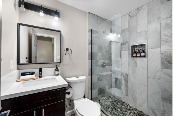 Bathroom, Glass Shower, Interior, Marble Walls