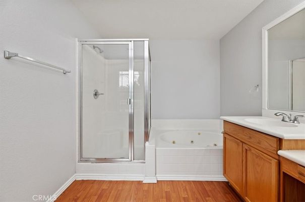 Bathroom, Glass Shower, Interior, Wood Texture Flooring