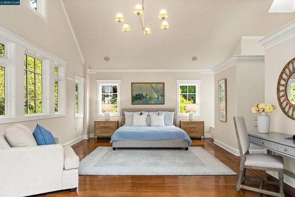 Bedroom, Chandelier, Interior, Wood Texture Flooring
