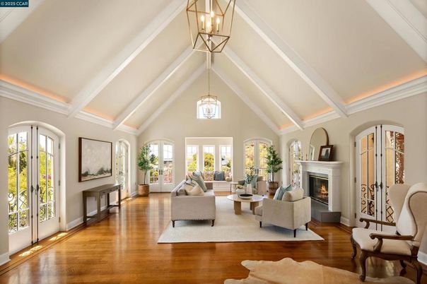 Fireplace, Interior, Living room, Pendant Lights, Wood Texture Flooring