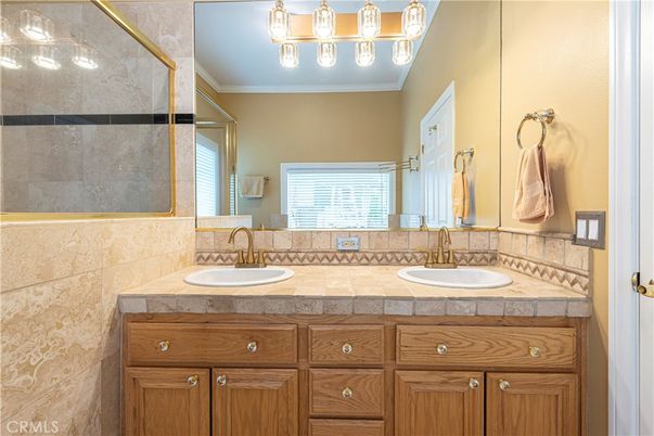 Bathroom, Dual Sink Vanities, Glass Shower, Interior, Tile Countertops