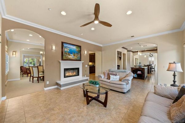 Dining room, Fireplace, Interior, Living room, Pendant Lights, Recessed Lighting