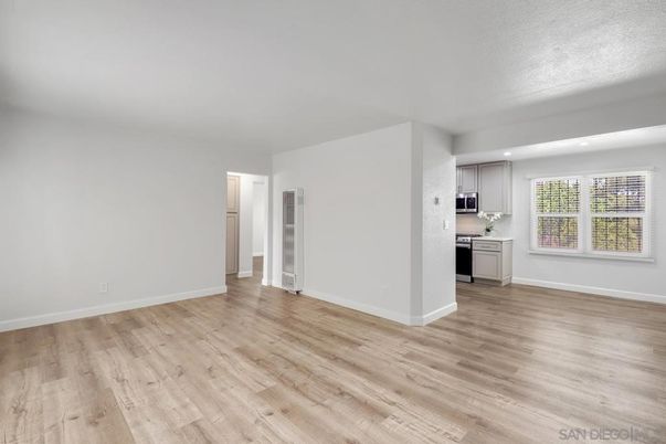 Empty room, Interior, Kitchen, Recessed Lighting, Wood Texture Flooring