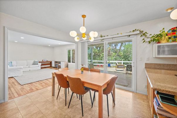 Dining room, Interior, Living room, Pendant Lights, Recessed Lighting, Wood Texture Flooring