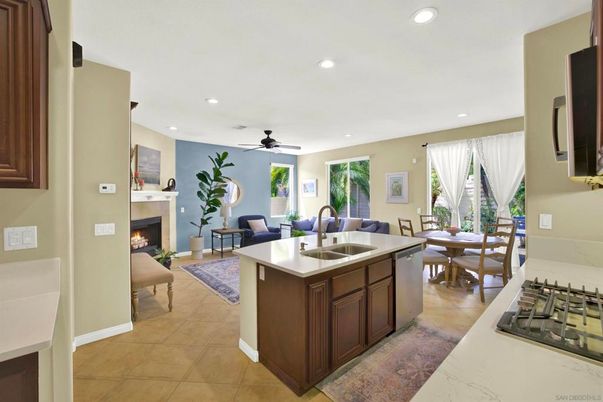 Dining room, Fireplace, Interior, Kitchen, Living room, Recessed Lighting