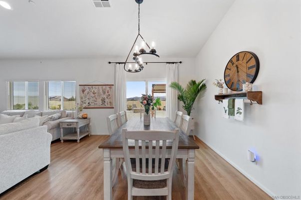 Chandelier, Dining room, Interior, Living room, Pendant Lights, Recessed Lighting, Wood Texture Flooring