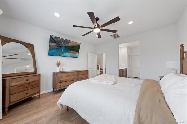 Bedroom, Interior, Recessed Lighting, Wood Texture Flooring