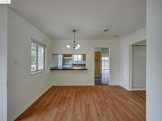 Chandelier, Empty room, Interior, Kitchen, Wood Texture Flooring