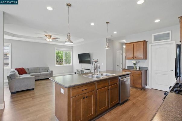 Interior, Kitchen, Pendant Lights, Recessed Lighting, Wood Texture Flooring