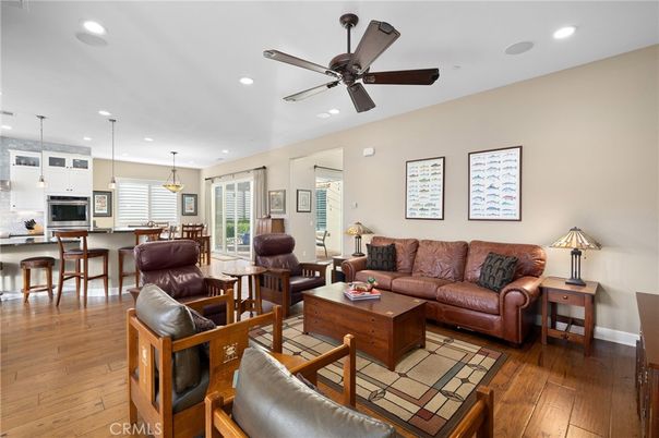Dining room, Interior, Kitchen, Living room, Pendant Lights, Recessed Lighting, Stainless Steel Appliances, Wood Texture Flooring
