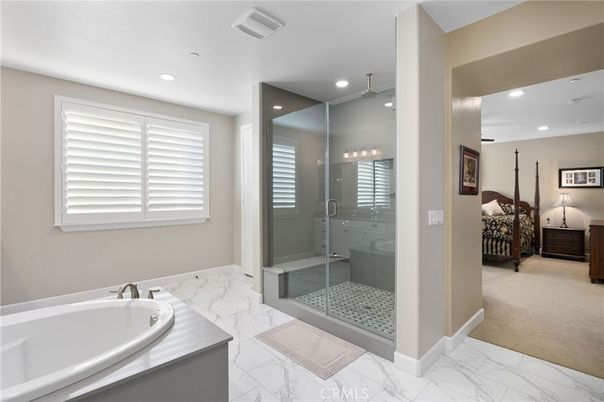 Bathroom, Bedroom, Glass Shower, Interior, Marble, Recessed Lighting