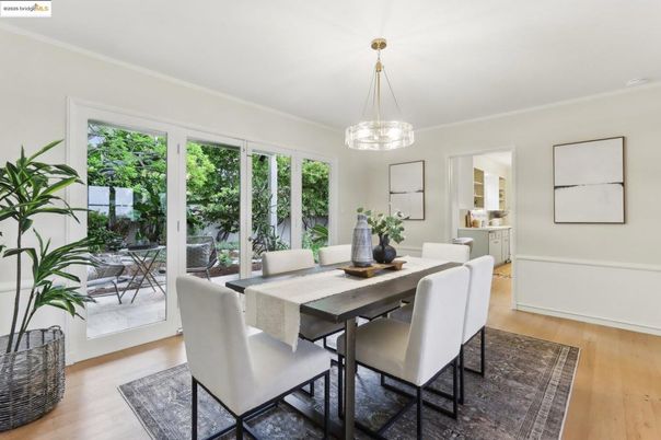 Dining room, Interior, Pendant Lights, Wood Texture Flooring